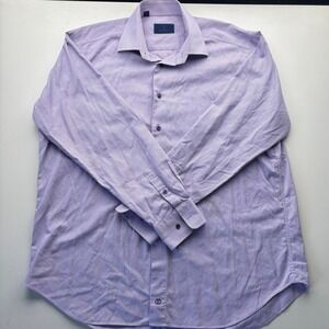 David Donahue Mens Purple Fine Stripe Dress Shirt 17.5 36/37 Cotton‎